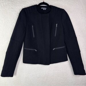 Vince Womans Wool Blend Boucle Moto Style Zip Accents Blazer Jacket size 4 Black